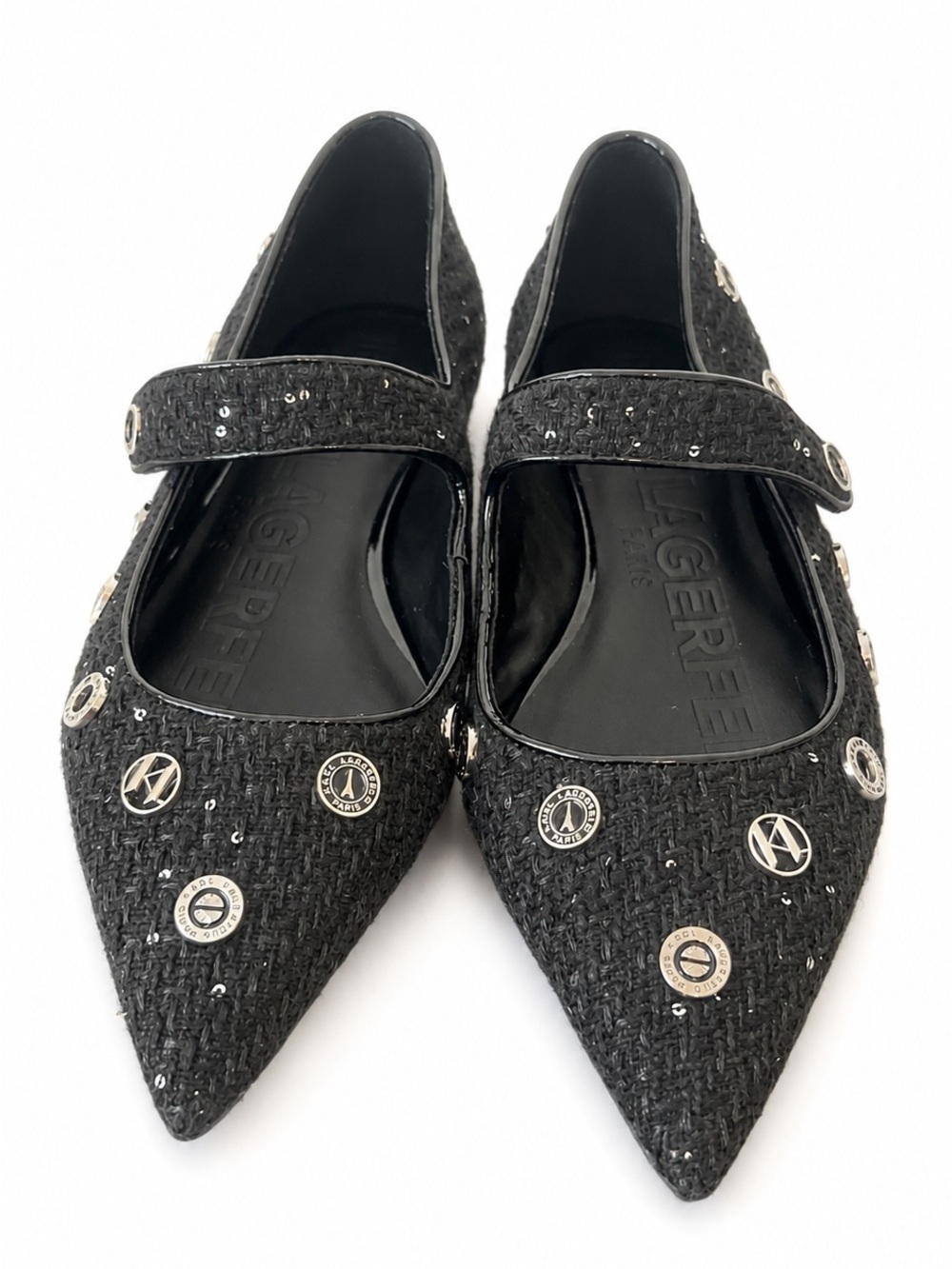 Karl Lagerfeld Black Tweed Mary Jane Flats Size 6.5